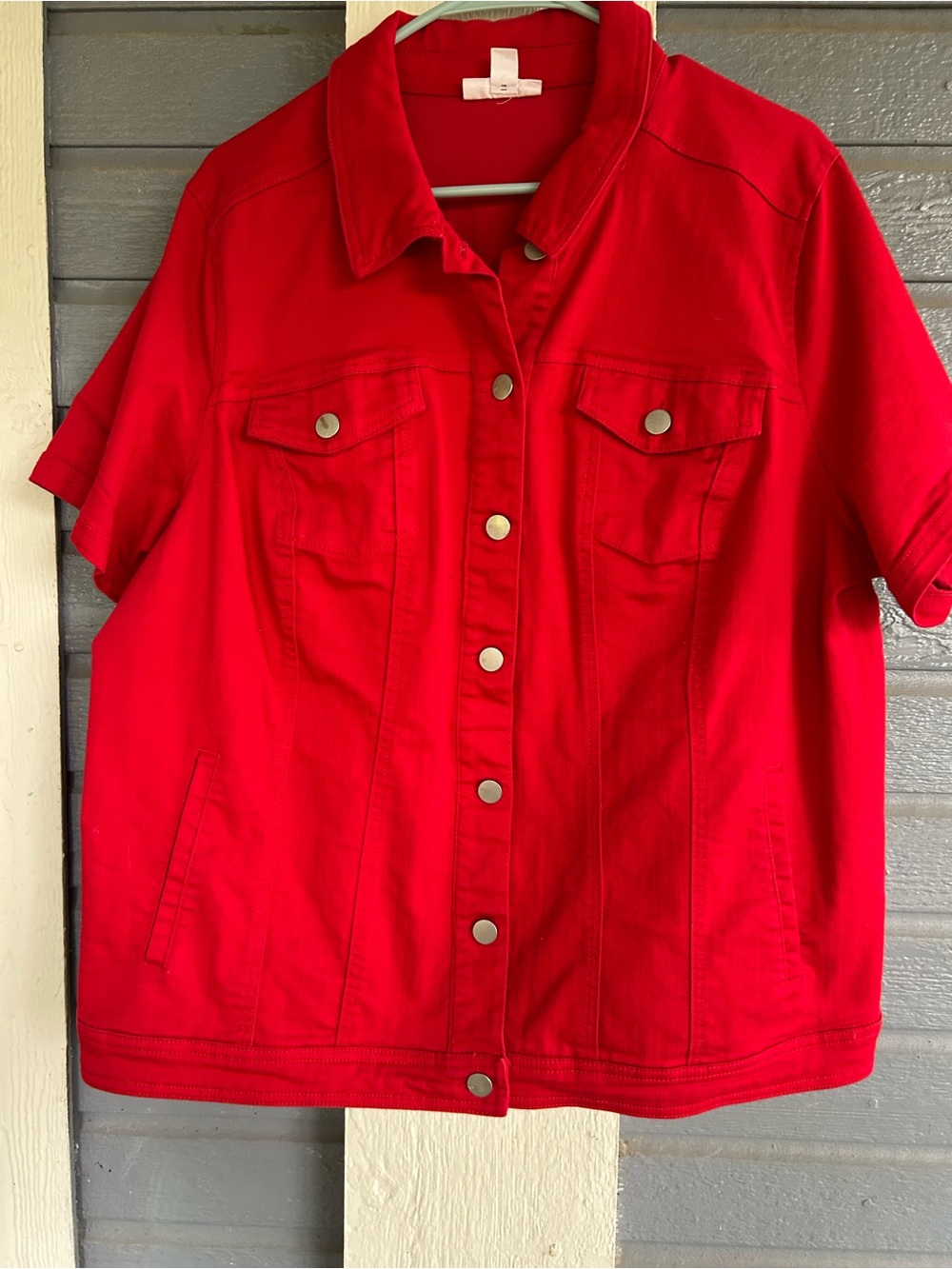 2X Westport Red Stretch Denim Short Sleeve Jean Jacket Plus Size